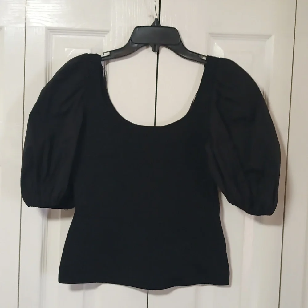 Theory Black Glossed Stretch Scoop Neck Top - Picture 3 of 8